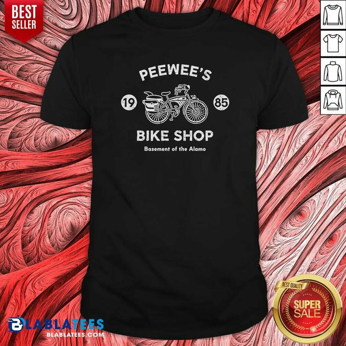 Awesome Peewee's Bike Shop 1985 Basement Of The Alamo Pee Wee'S Big Adventure Shirt