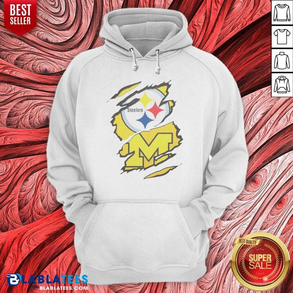 Awesome Pittsburgh Steelers Michigan Wolverines Torn Metal Logo Graphic Shirt - Image 2