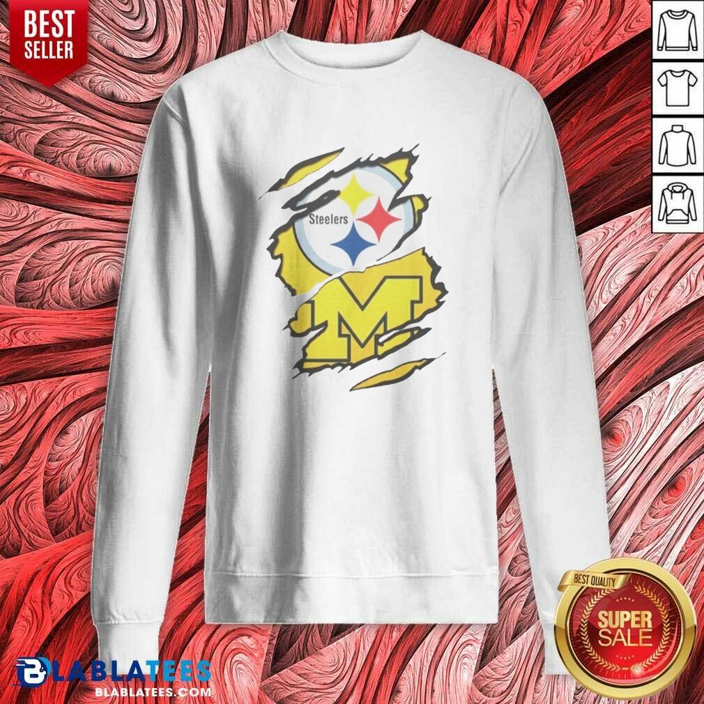 Awesome Pittsburgh Steelers Michigan Wolverines Torn Metal Logo Graphic Shirt - Image 3