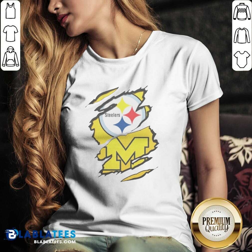 Awesome Pittsburgh Steelers Michigan Wolverines Torn Metal Logo Graphic Shirt - Image 5
