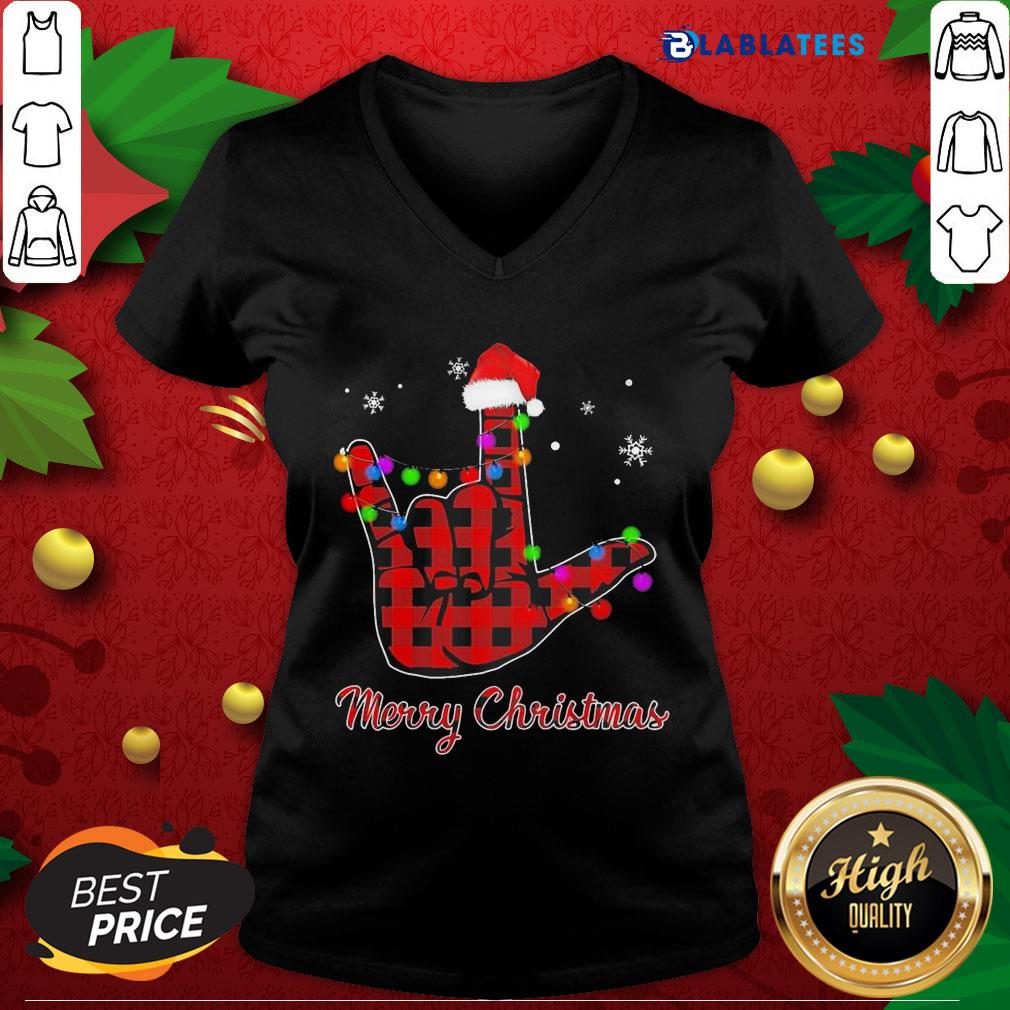 Awesome Plaid Post Malone Hand Santa Merry Christmas Shirt - Image 3