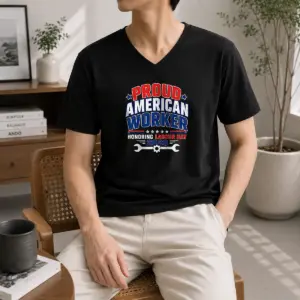 Alternative view of Awesome Pretty Labour Day Proud American Worker Typography Shirt