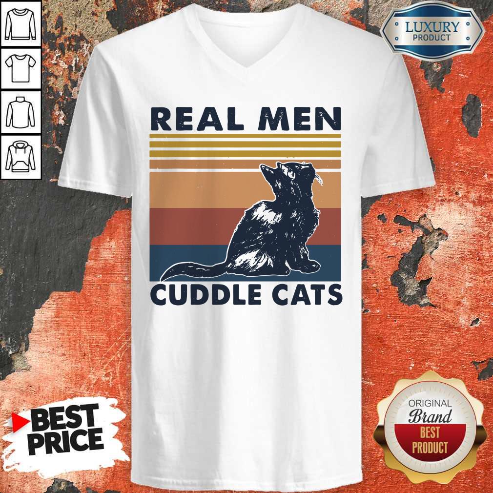 Awesome Real Men Cuddle Cats Vintage Haloween Shirt - Image 3