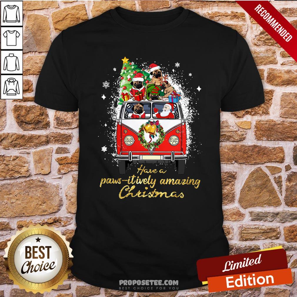 Awesome Santa Bulldogs Drive Hippie Car Have A Pawsitively Amazing Christmas Shirt