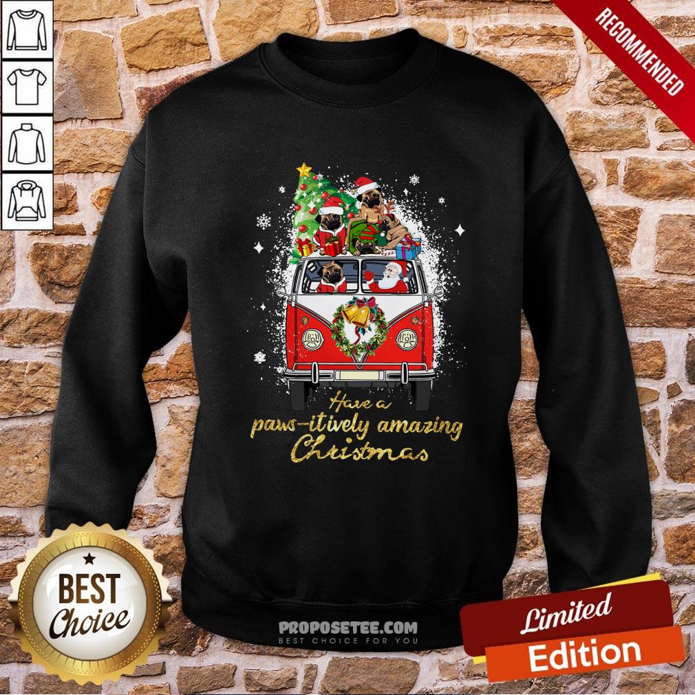 Awesome Santa Bulldogs Drive Hippie Car Have A Pawsitively Amazing Christmas Shirt - Image 3