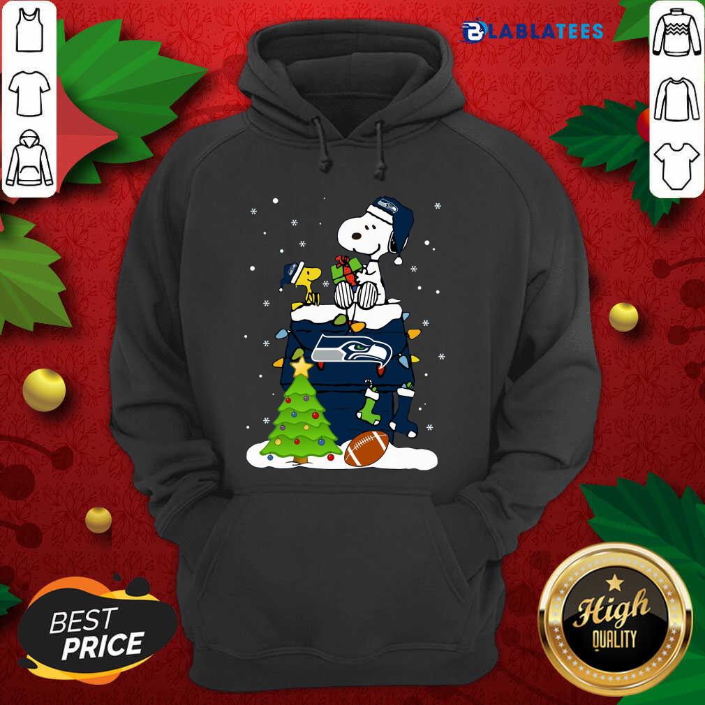 Awesome Snoopy Merry Christmas NFL Seahawks Unisex Shirt - Image 2