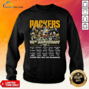 Alternative view of Awesome The Green Bay Packers 102nd Anniversary 1919 2021 Signatures Thank You For The Memories Shirt