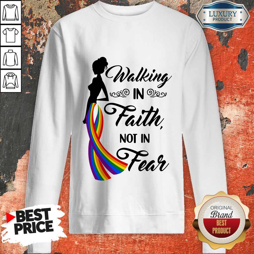 Awesome Walking In The Faith Not In Fear Rainbow Cancer Awareness Shirt - Image 2
