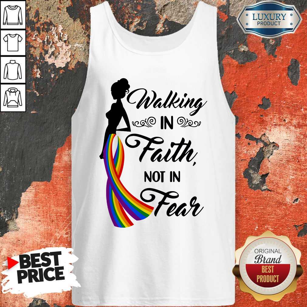 Awesome Walking In The Faith Not In Fear Rainbow Cancer Awareness Shirt - Image 3