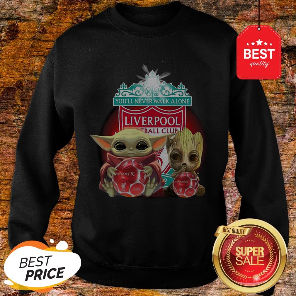 Baby Yoda And Baby Groot Hug Liverpool You’ll Never Walk Alone Shirt - Image 4