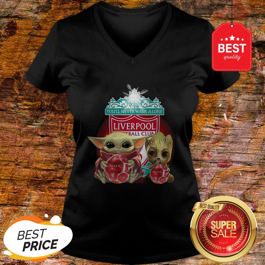 Baby Yoda And Baby Groot Hug Liverpool You’ll Never Walk Alone Shirt - Image 2