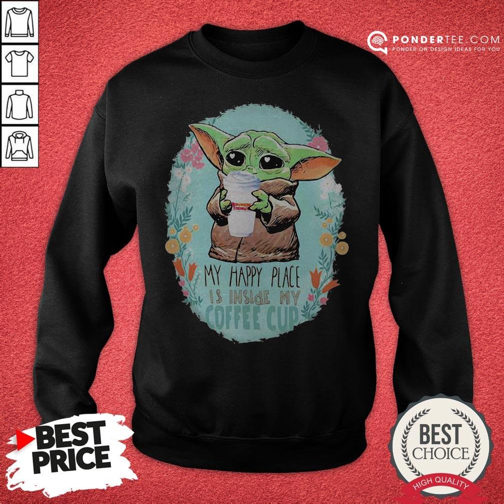 Baby Yoda Hug Dunkin Donuts My Happy Place Is Inside My Coffee Cup Shirt - Image 4