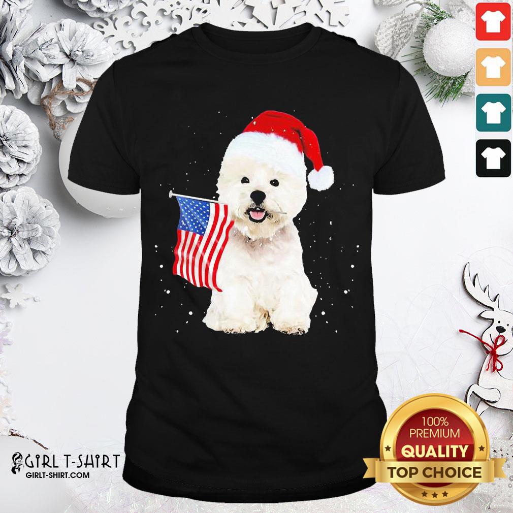 Best Poodle Santa American Flag Happy Christmas Shirt
