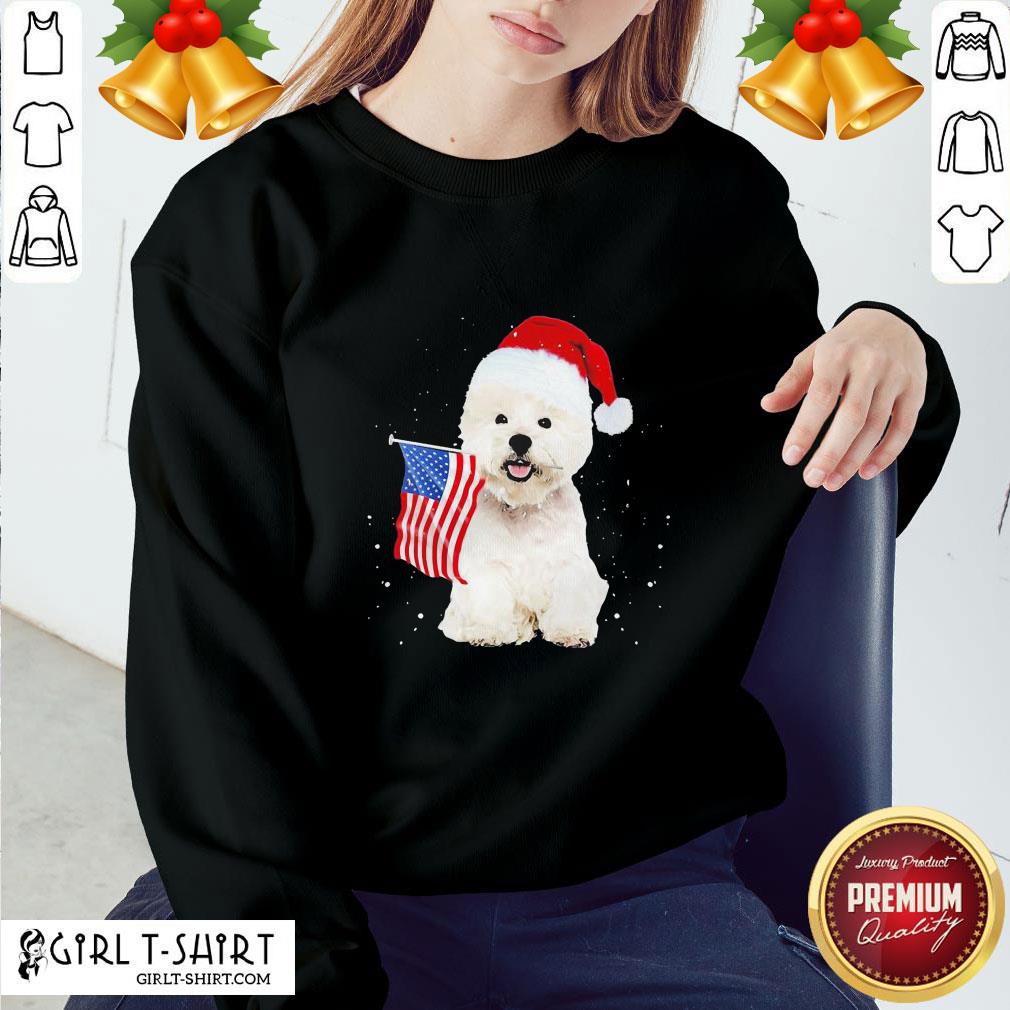 Best Poodle Santa American Flag Happy Christmas Shirt - Image 3