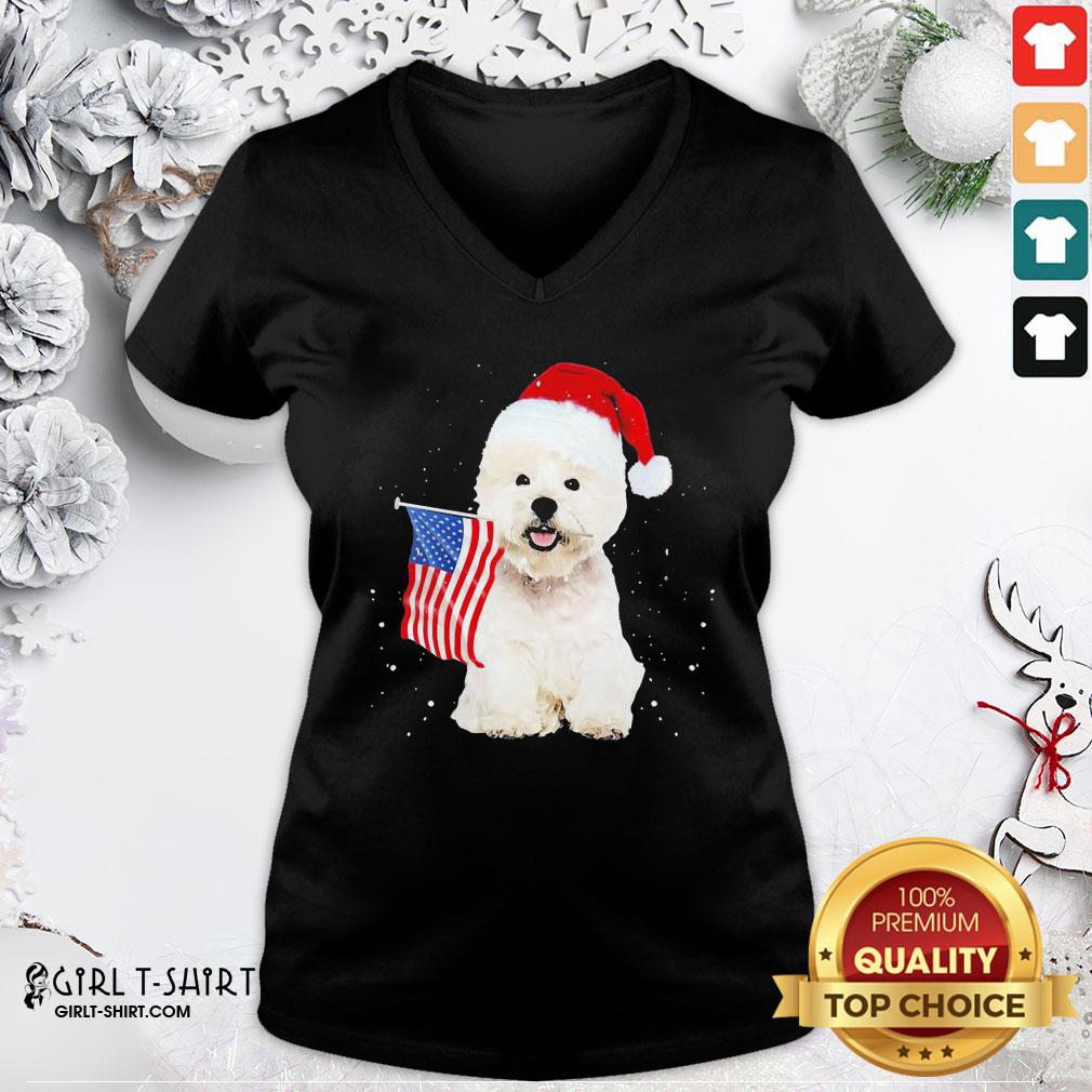 Best Poodle Santa American Flag Happy Christmas Shirt - Image 5