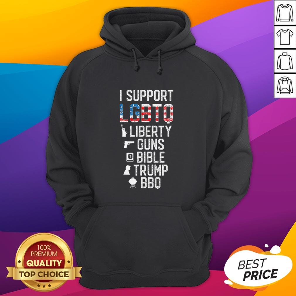 Best Price I Support LGBTQ Liberty Guns Bible Trump BBQ American Flag Shirt - Image 3
