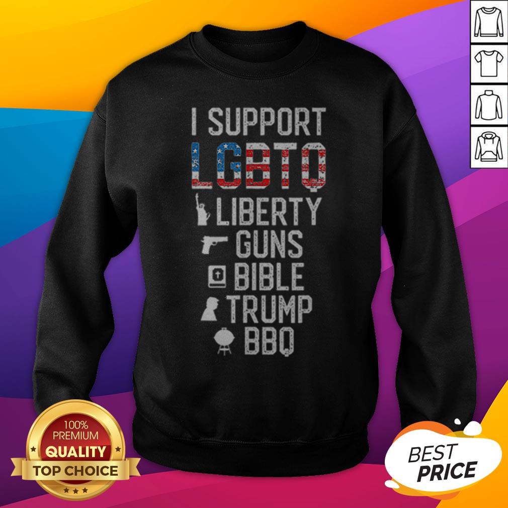Best Price I Support LGBTQ Liberty Guns Bible Trump BBQ American Flag Shirt - Image 2