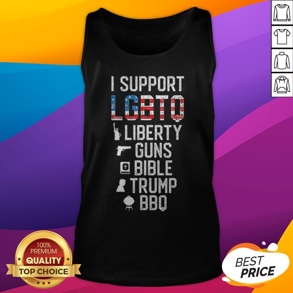 Best Price I Support LGBTQ Liberty Guns Bible Trump BBQ American Flag Shirt - Image 5