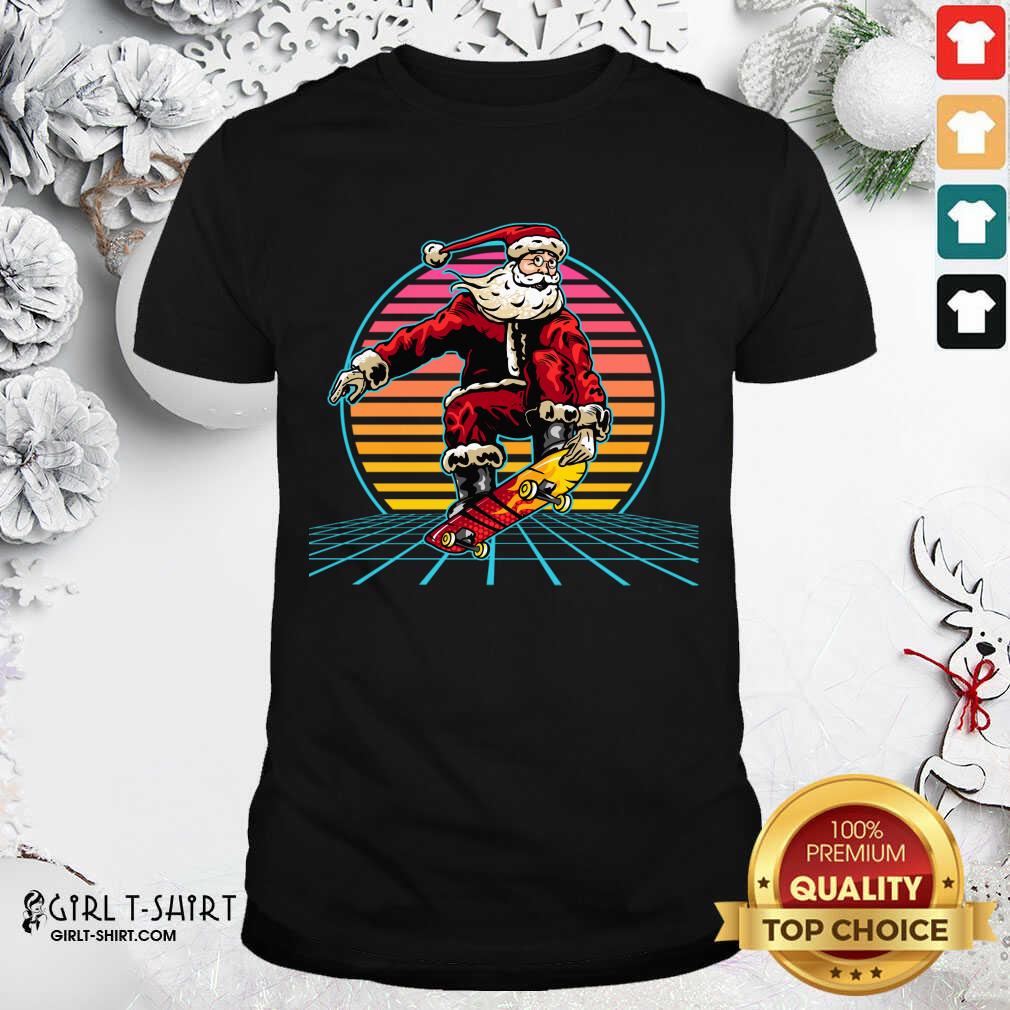 Better Retro Sunset 80s Christmas Skateboarding Santa Funny Christmas Shirt