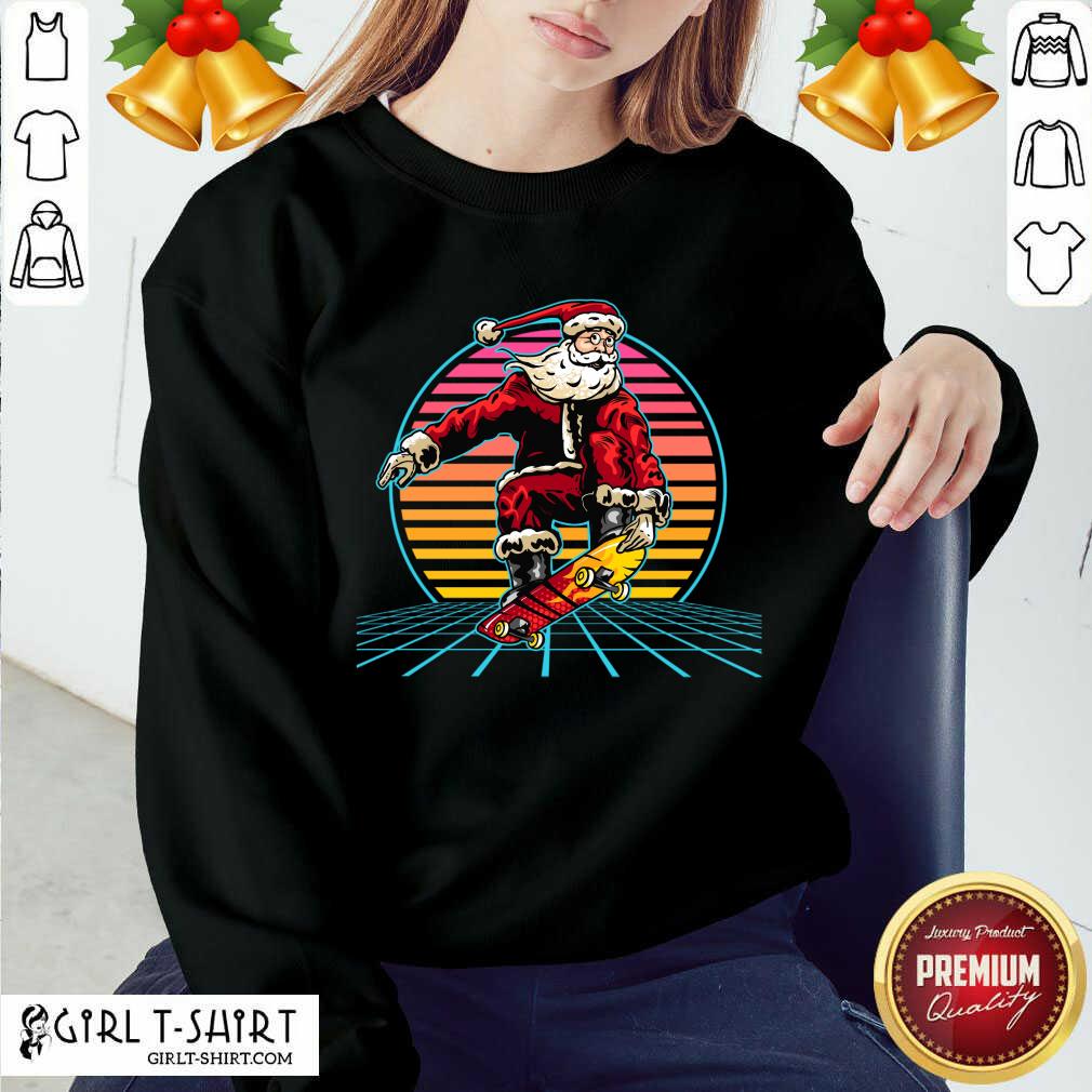 Better Retro Sunset 80s Christmas Skateboarding Santa Funny Christmas Shirt - Image 4