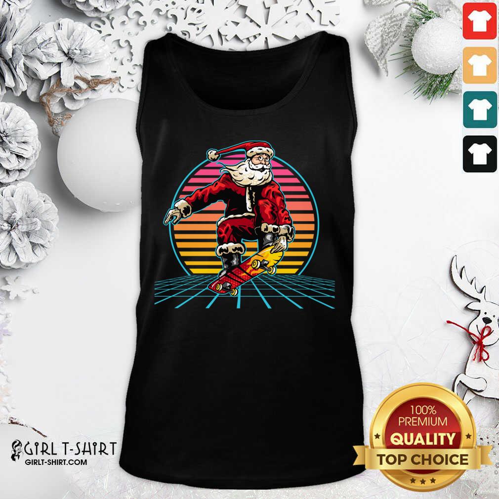 Better Retro Sunset 80s Christmas Skateboarding Santa Funny Christmas Shirt - Image 3