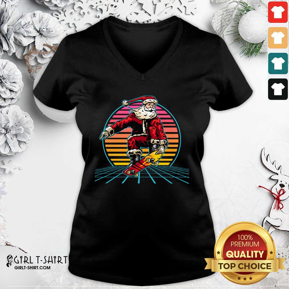 Better Retro Sunset 80s Christmas Skateboarding Santa Funny Christmas Shirt - Image 2