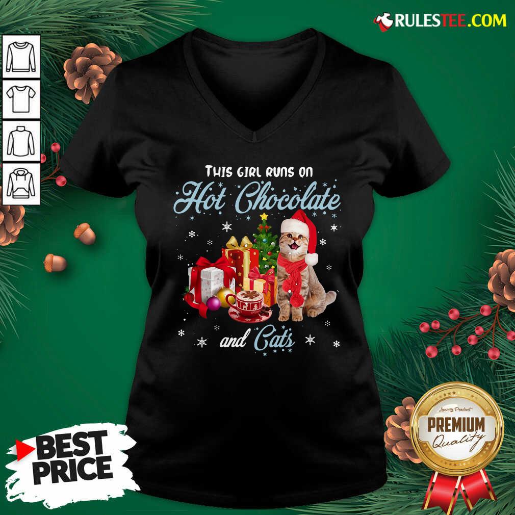 Better This Girl Runs On Hot Chocolate And Cats Ugly Christmas Shirt - Image 3