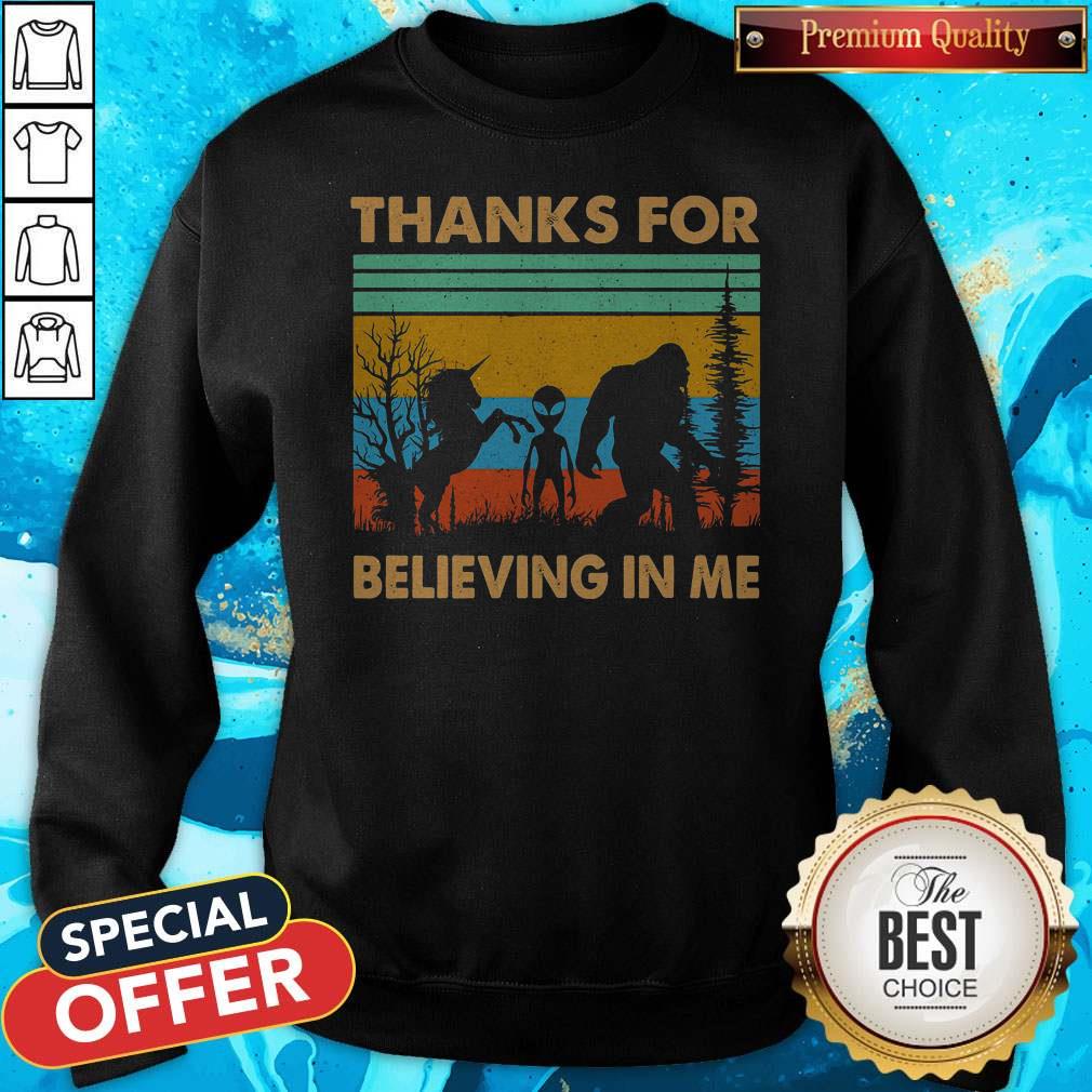 Bigfoot Alien Unicorn Thanks For Believing In Me Vintage Shirt - Image 2