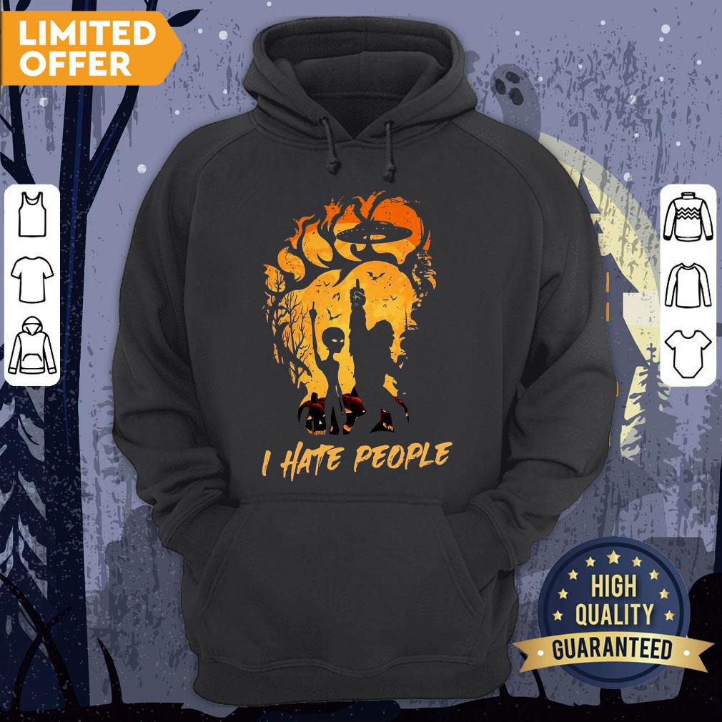 Bigfoot And Alien I Hate People Halloween Shirt - Image 5