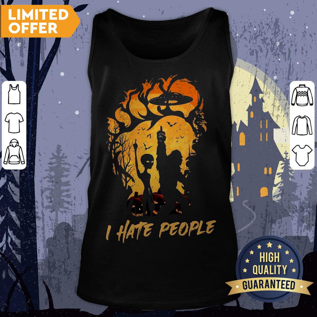 Bigfoot And Alien I Hate People Halloween Shirt - Image 2