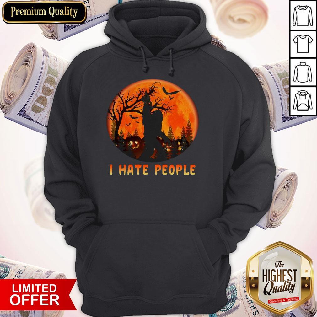 Bigfoot I Hate People Halloween Moon Shirt - Image 3