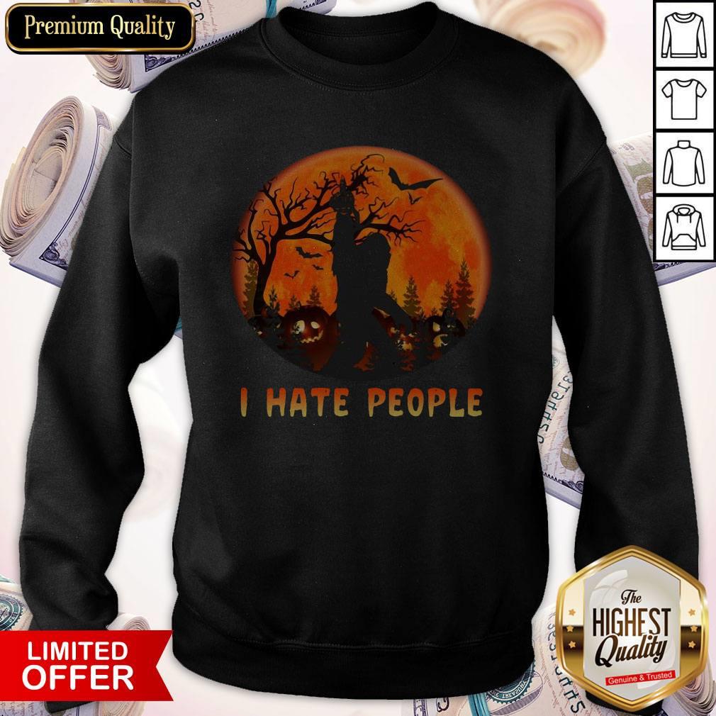 Bigfoot I Hate People Halloween Moon Shirt - Image 5
