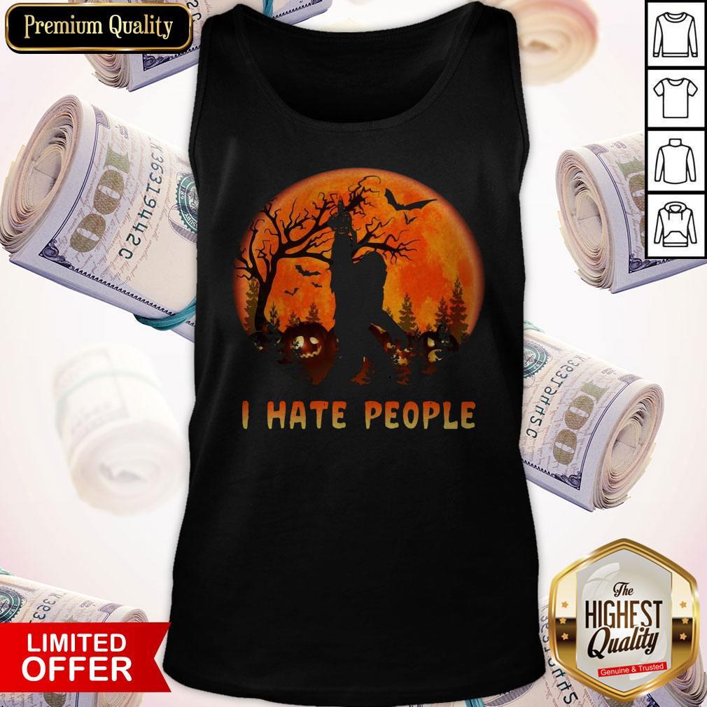 Bigfoot I Hate People Halloween Moon Shirt - Image 4