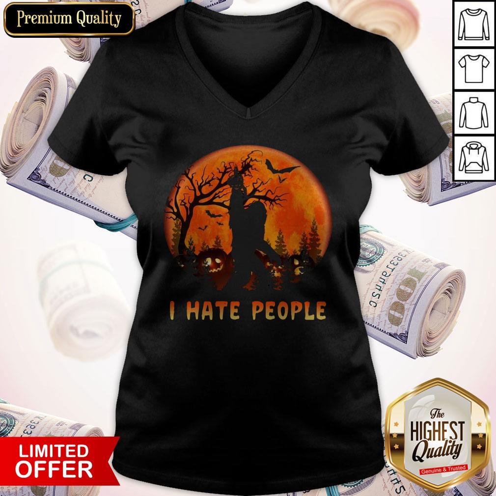 Bigfoot I Hate People Halloween Moon Shirt - Image 2