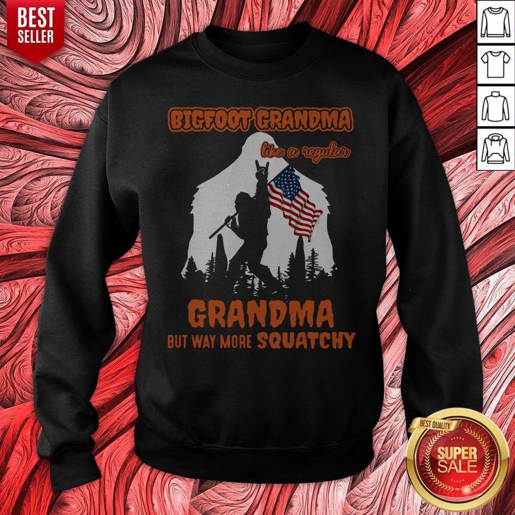 Bigfoot Rock And Roll Grandma Like A Regular Grandma But Way More Squatchy American Flag Shirt - Image 2