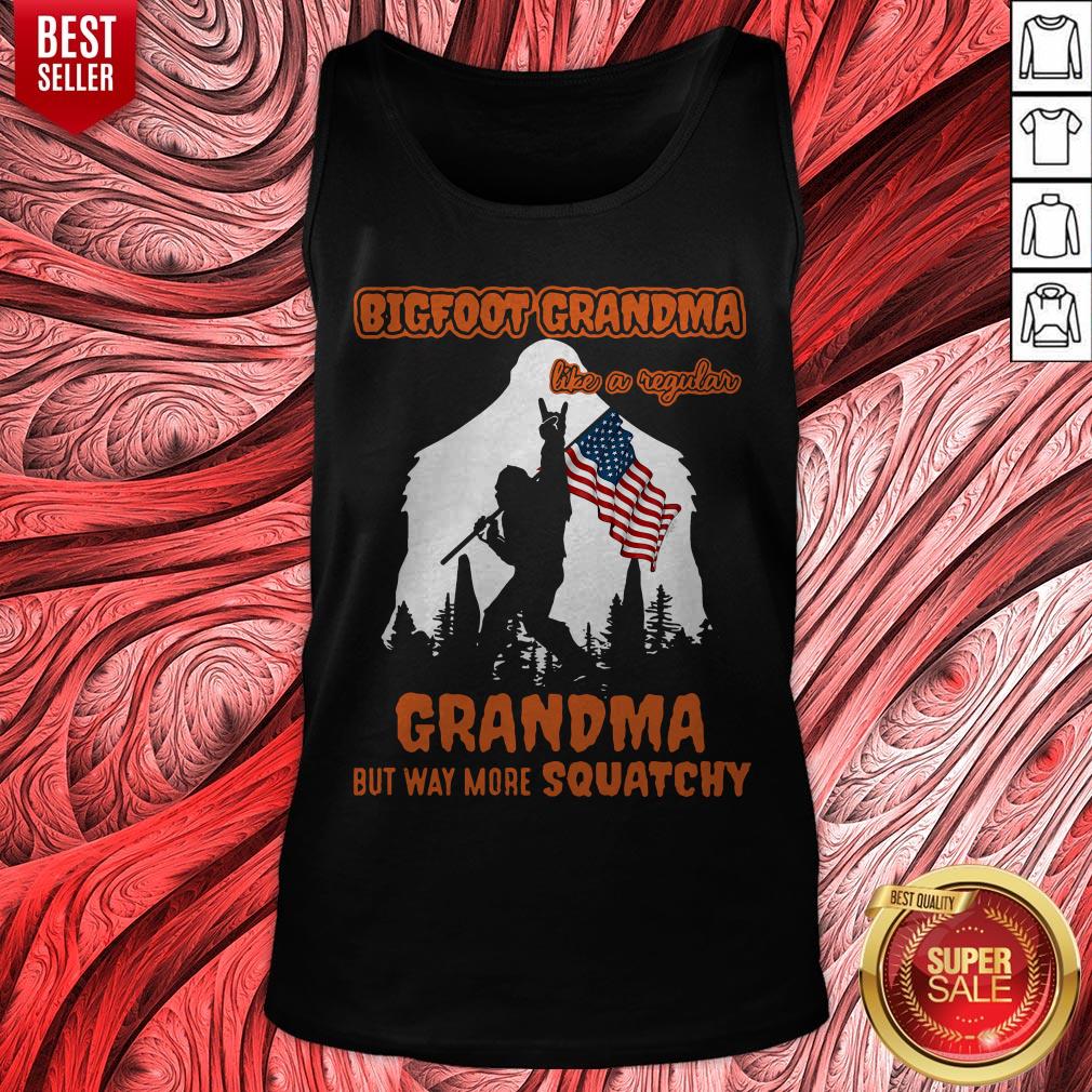 Bigfoot Rock And Roll Grandma Like A Regular Grandma But Way More Squatchy American Flag Shirt - Image 5