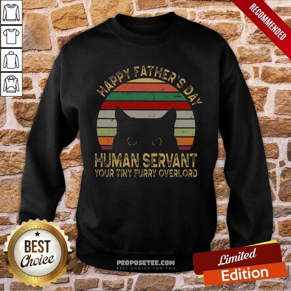 Black Cat Human Servant Happy Fathers Day Vintage Shirt - Image 5
