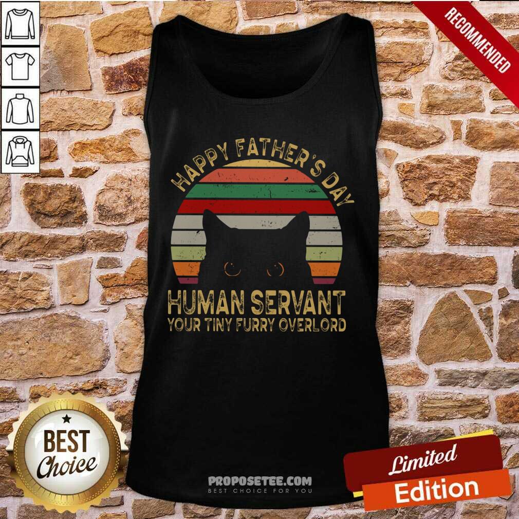 Black Cat Human Servant Happy Fathers Day Vintage Shirt - Image 4