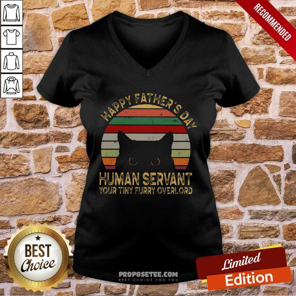 Black Cat Human Servant Happy Fathers Day Vintage Shirt - Image 3