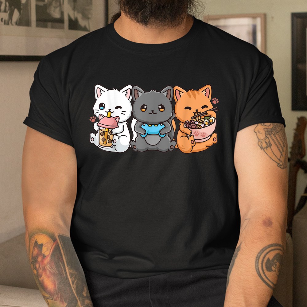 Boba Tea Bubble Tea Gaming Gamer Ramen Cat Shirt - Image 3