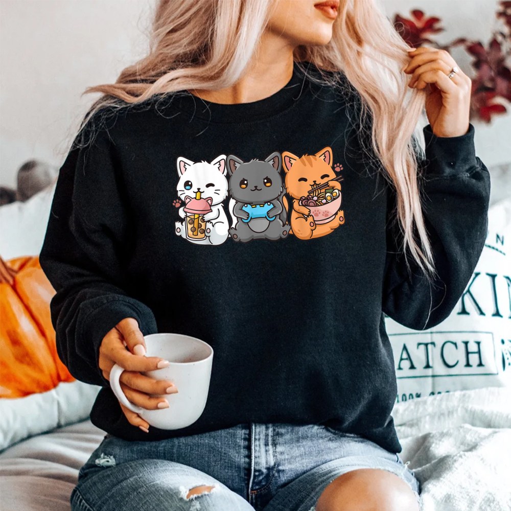 Boba Tea Bubble Tea Gaming Gamer Ramen Cat Shirt - Image 2