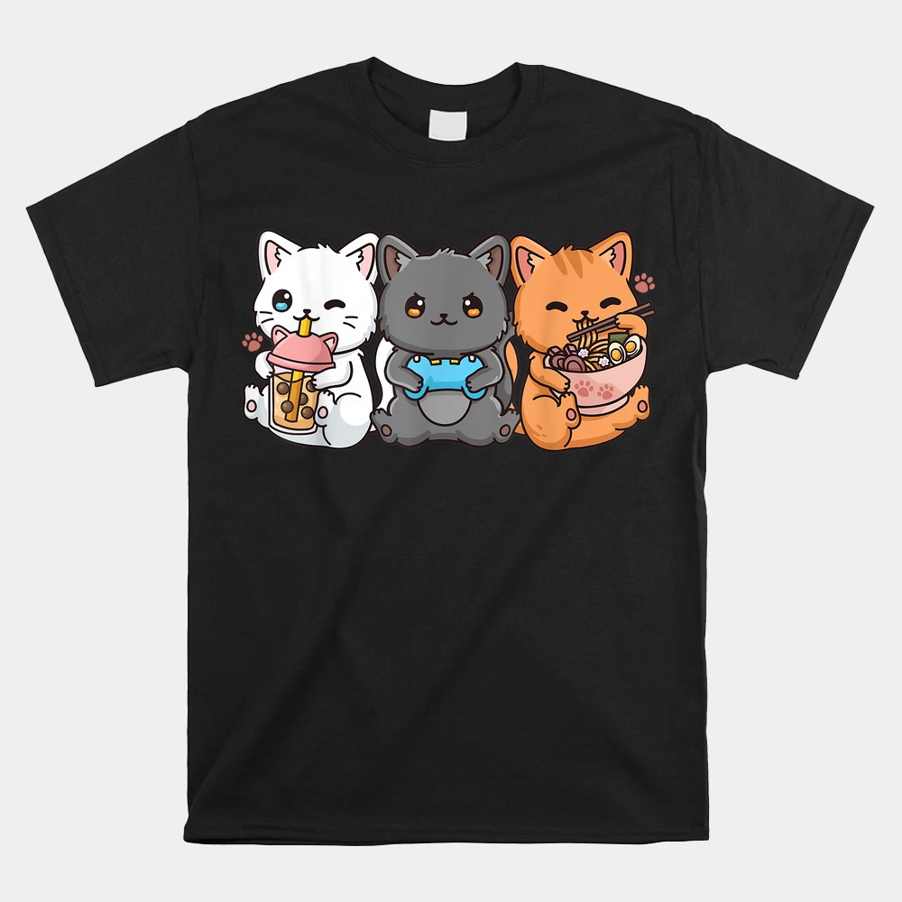 Boba Tea Bubble Tea Gaming Gamer Ramen Cat Shirt - Image 5