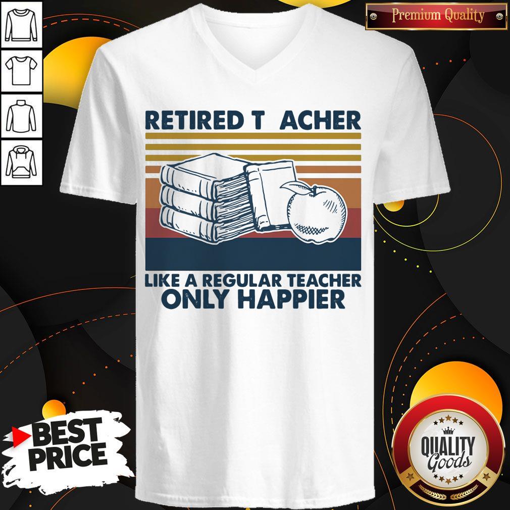 Book And Apple Retired Teacher Like A Regular Teacher Only Happier Shirt - Image 2