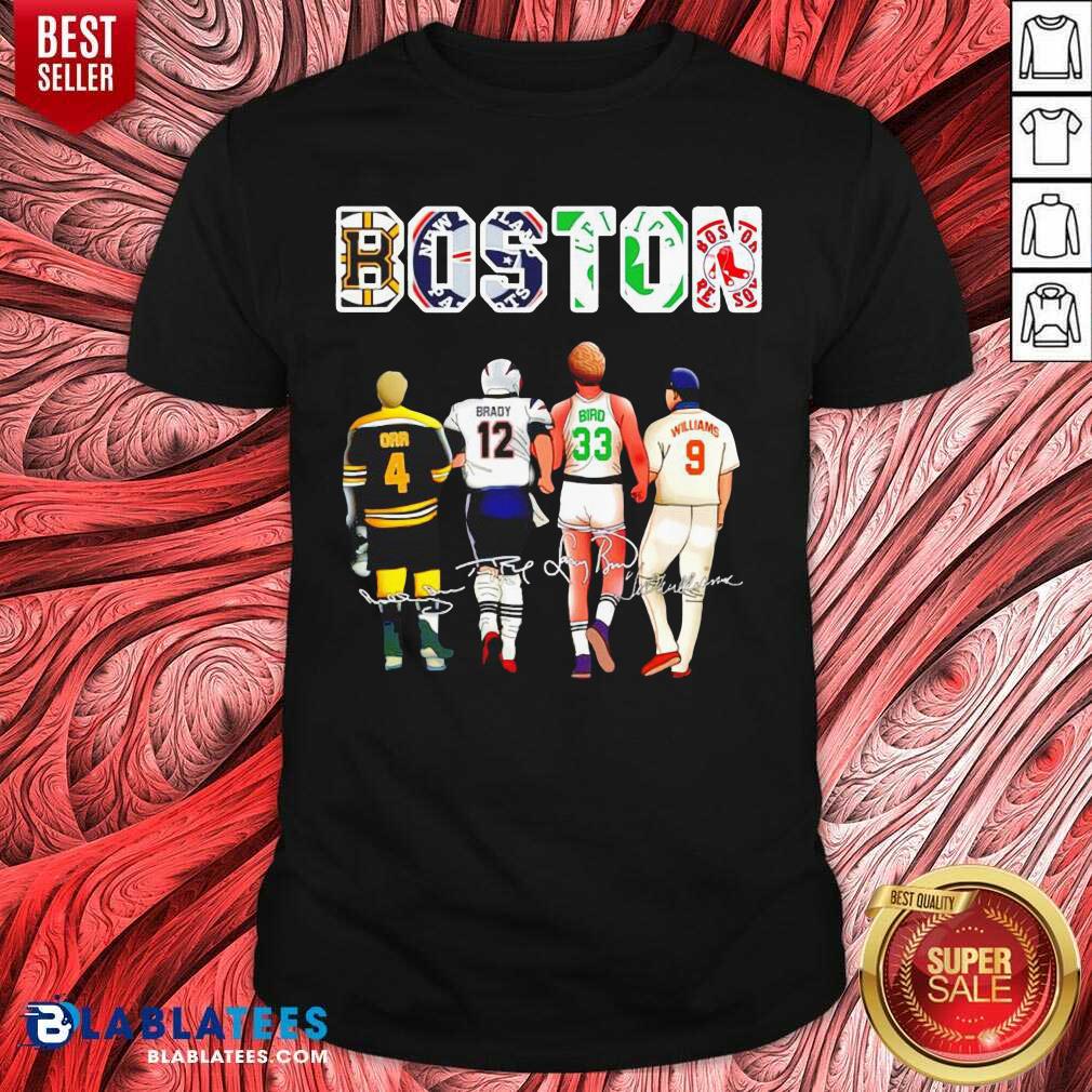 Boston Players Team Orr Brady Bird Williams Signatures Shirt