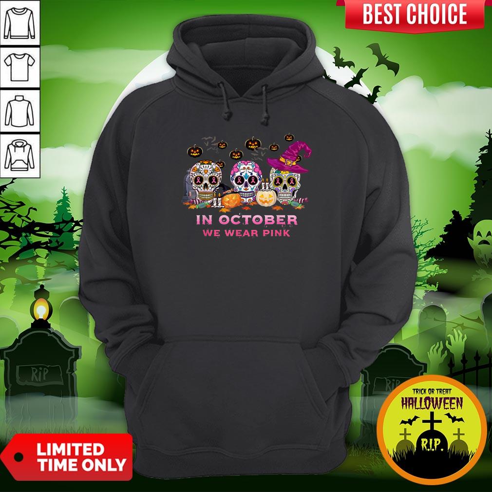 Breast Cancer Awareness Pink Sugar Skull Day Dead Halloween Shirt - Image 5