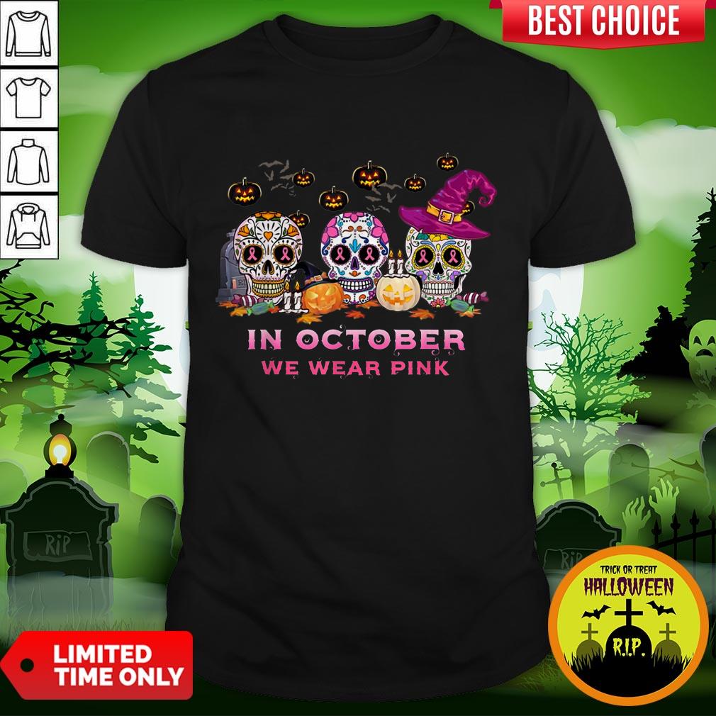 Breast Cancer Awareness Pink Sugar Skull Day Dead Halloween Shirt