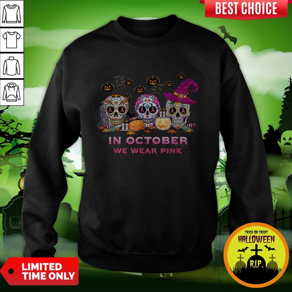 Breast Cancer Awareness Pink Sugar Skull Day Dead Halloween Shirt - Image 4