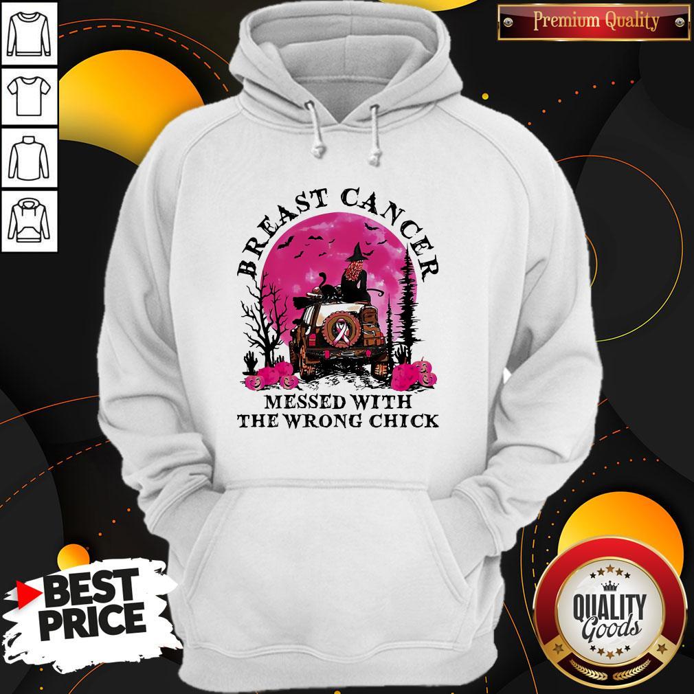 Breast Cancer Messed With The Wrong Chick Camping Witch Pumpkin Sunset Halloween Shirt - Image 4