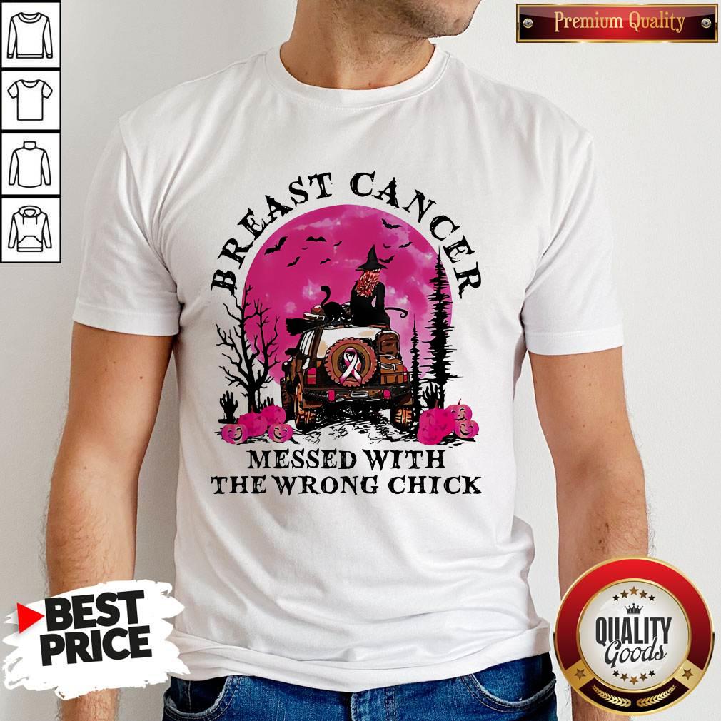 Breast Cancer Messed With The Wrong Chick Camping Witch Pumpkin Sunset Halloween Shirt