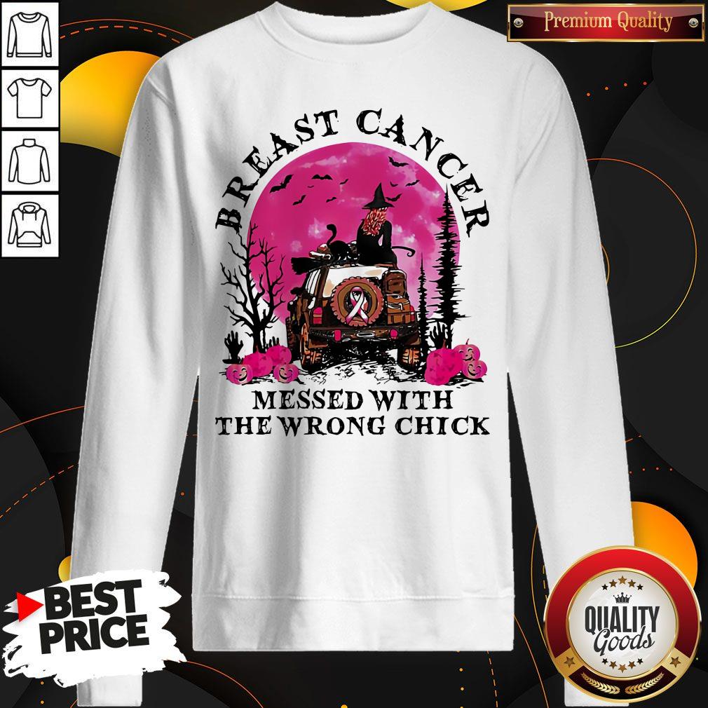 Breast Cancer Messed With The Wrong Chick Camping Witch Pumpkin Sunset Halloween Shirt - Image 5